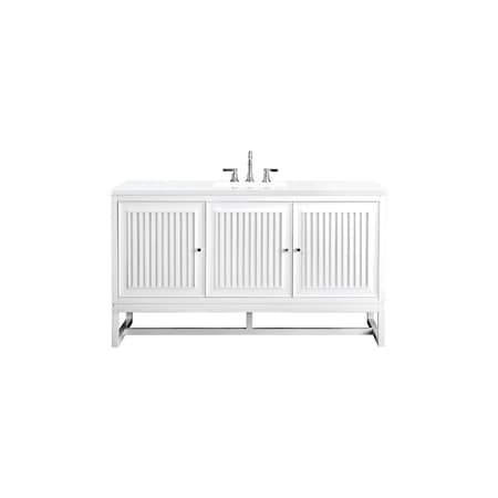 James Martin Vanities Athens 60in Single Vanity, Glossy White w/ 3 CM White Zeus Quartz Top E645-V60S-GW-3WZ